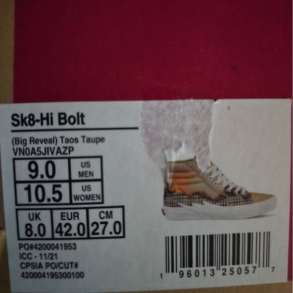VANS Sk8-Hi Bolt Big Reveal Taos Taupe Men High Top Canvas Sneakers Size 9 NWB - Picture 6 of 6